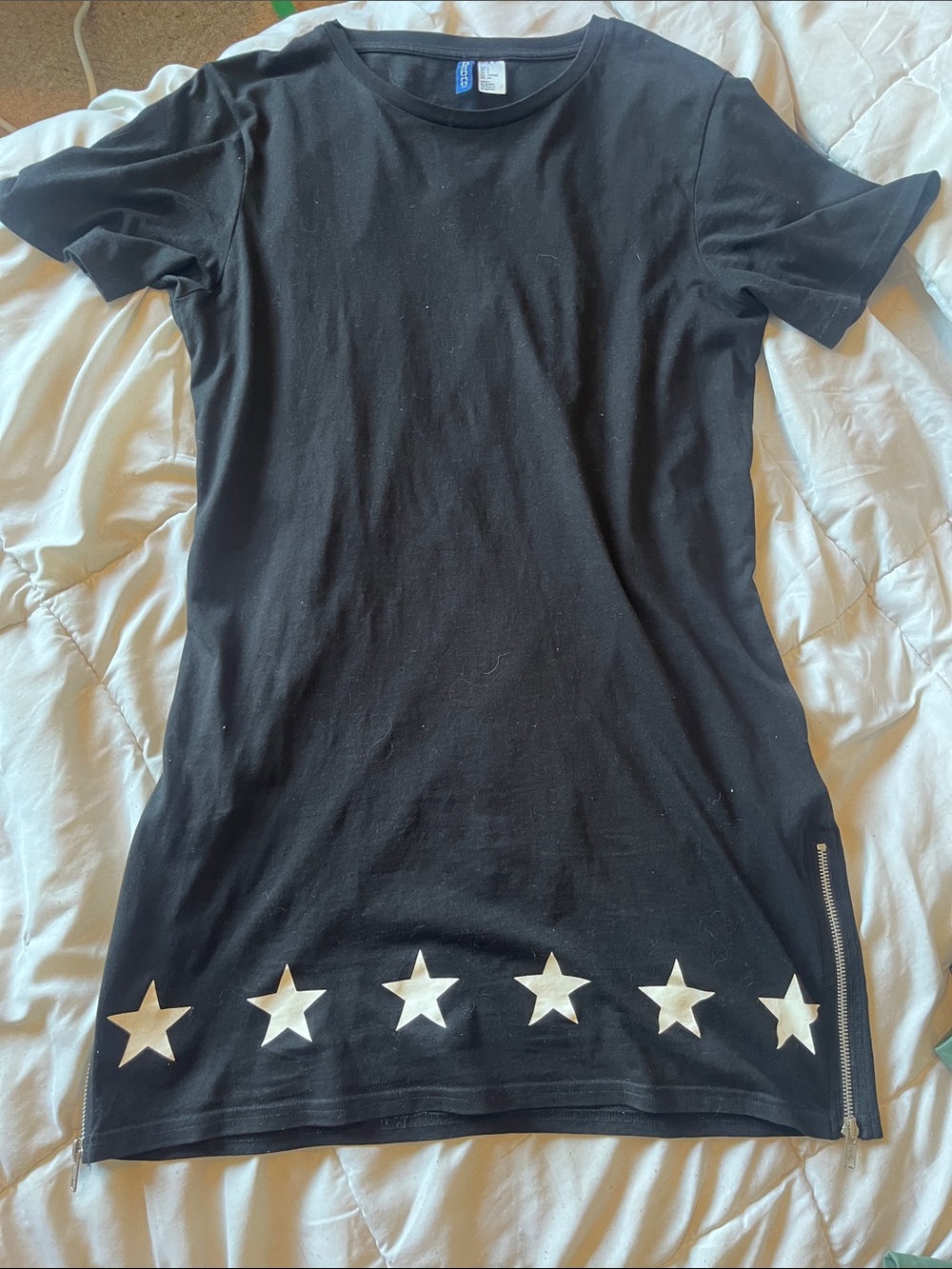 Divided Black Midi Tee Dress with Silver Star Accents